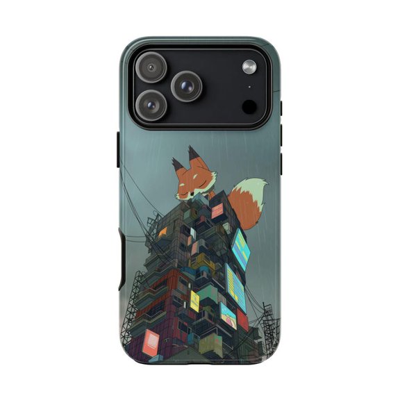 Cyberpunk Fox Neon City Anime Case with iPhone 17 to 11 Pro Max