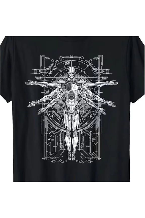 Cyberpunk Futuristic Robot Skeleton Circuit Sci-Fi Art Graphic Unisex T-Shirt, S - 5XL