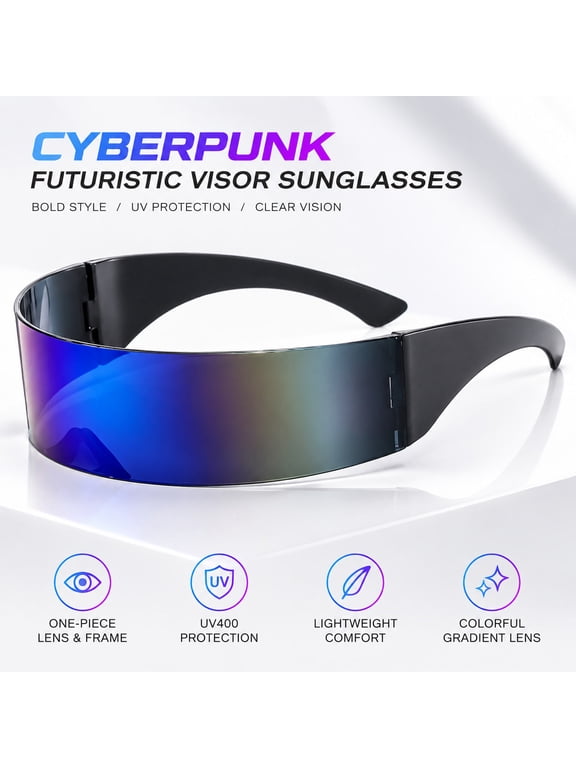 Cyberpunk Futuristic Visor Sunglasses, One-Piece PC Lens and Frame, Colorful Gradient Shield Glasses for Photos, Parties and Festivals, One Size