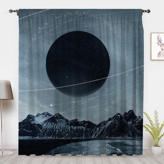 Cyberpunk Galaxy nebula Window Curtains Outer space planet Starry Blackout Curtains Window Drapes Treatment, For Bedroom Privacy Decoration(Rod pocket)