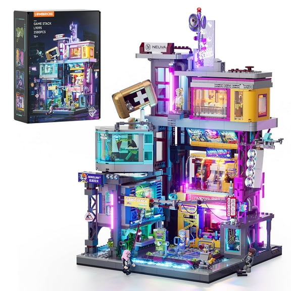 Cyberpunk Game Stack Lighting-Building-Bricks Set - Cyberpunk Neon City Future Gaming Room Street View Collection LED Light Model Set 2580 Pcs for Adults and Sci-fi Lovers