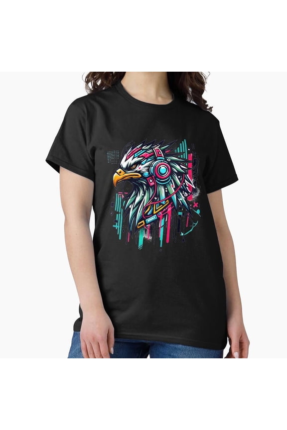 Cyberpunk Graffiti Eagle Neon Street Art Futuristic Bird Style Unisex T-Shirt, up to size 5XL