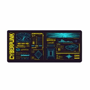 Cyberpunk HUD Design Mouse Pad 31.5 x 11.82 inches Rubber Gaming Desk Mat with Neon Blue and Yellow Digital Graphics for Office and Home Use