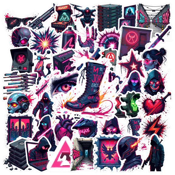 Cyberpunk Hacker Stickers, Waterproof Cyberpunk Sticker for Water Bottle Laptop Phone Cases Planner Skateboard Luggage Helmet Party Favor Decor, Ideal for Adults Teens Teacher Rewards