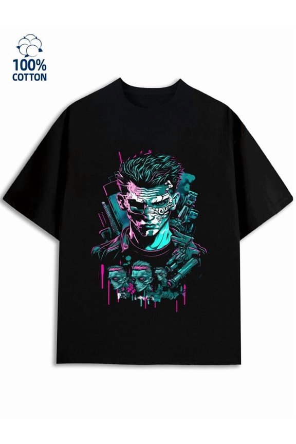 Cyberpunk Head mens skeleton 180G 100% Cotton black fire fire Retro Unisex Shirt Printed tshirts Unique Design Unisex Shirt Crewneck tshirts Retro Unisex Shirt Graphic Tee tshirts