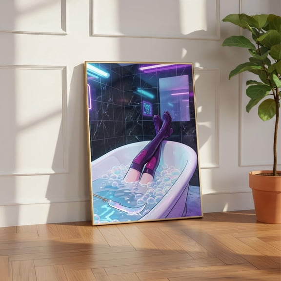Cyberpunk Hunter Neon Spa Wall Decor Unframed Paper Print