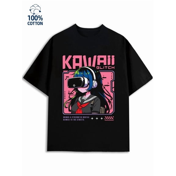 Cyberpunk Kawaii for men funny humor 180G 100% Cotton black y2k work Retro Unisex Shirt Graphic tshirts Basic Unisex Shirt Graphic tshirts Trendy Unisex Shirt Printed tshirts