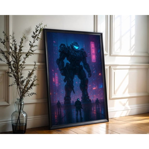 Cyberpunk Mech Neon Sci Fi Robot Poster Unframed Paper Print