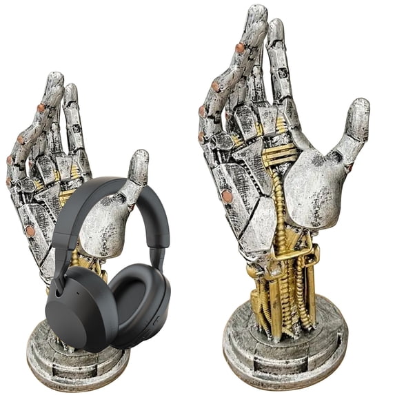 Cyberpunk Mechanical Hand Controller Stand, Resin Art Desk Decor for PC Gaming Room, Modern Home Decor, 25x12cm, 1 Piece