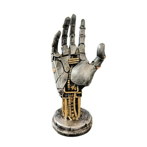 Cyberpunk Mechanical Hand Resin Figurine, Steampunk Robot Hand Decor, Gaming Controller Stand for Desk, Retro Tech Display Holder, Cool Gamer Room Ornament, Desktop Organizer Gift for Men