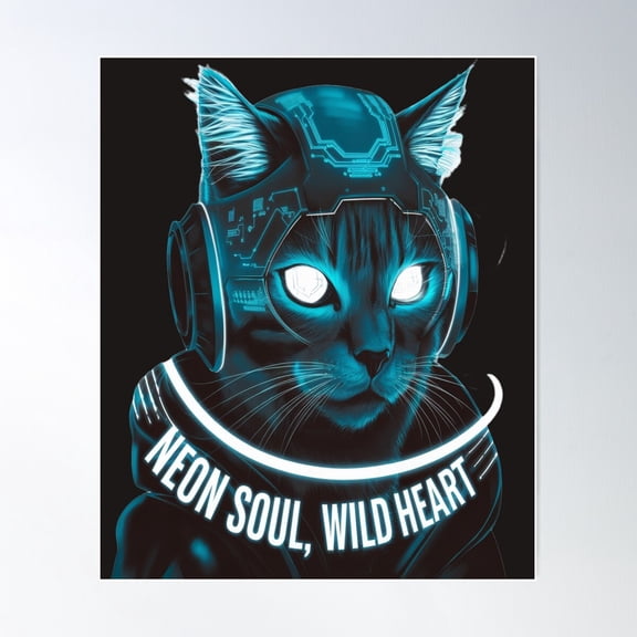 Cyberpunk Neon Cat – Futuristic Glow Art Poster Wall Art, Modern Wall Decor For Living Room Bedroom, 24x36 UNFRAMED