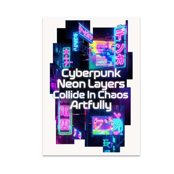 Cyberpunk Neon Layers Collide In Chaos Art - Urban Decor Enthusiast - 13x19 Poster Print