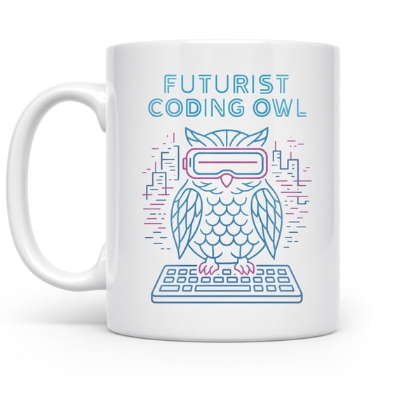 Cyberpunk Owl Glow 11 oz Coffee Mug - For Programmers White Ceramic Gift