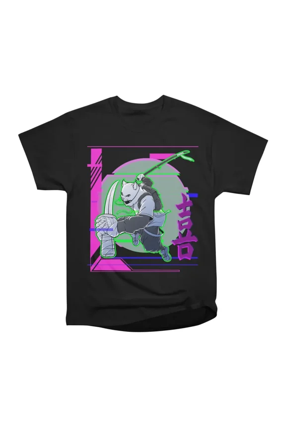 Cyberpunk Samurai Cat Illustration T-Shirt Tee Gift For Him Merch For Her Apparel For Frie