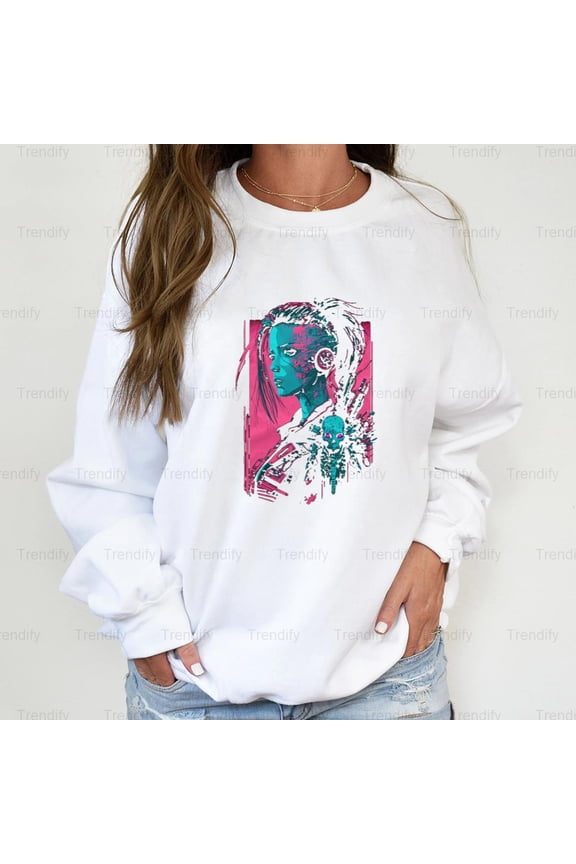Cyberpunk Sci-Fi Futuristic Retro Aesthetic Anime Graphic Unisex Sweatshirt M390448, Up to Size 5XL