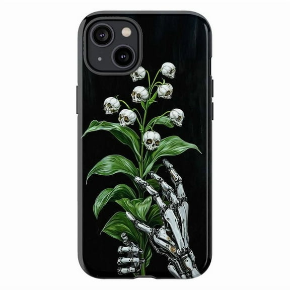 Cyberpunk Skeleton Hand & Skull Flower Dual Layer Phone Case, Dark Futuristic Protective Halloween Phone Cover, Gift for iPhone 16 15 14 13 12 11 Pro Plus Mini