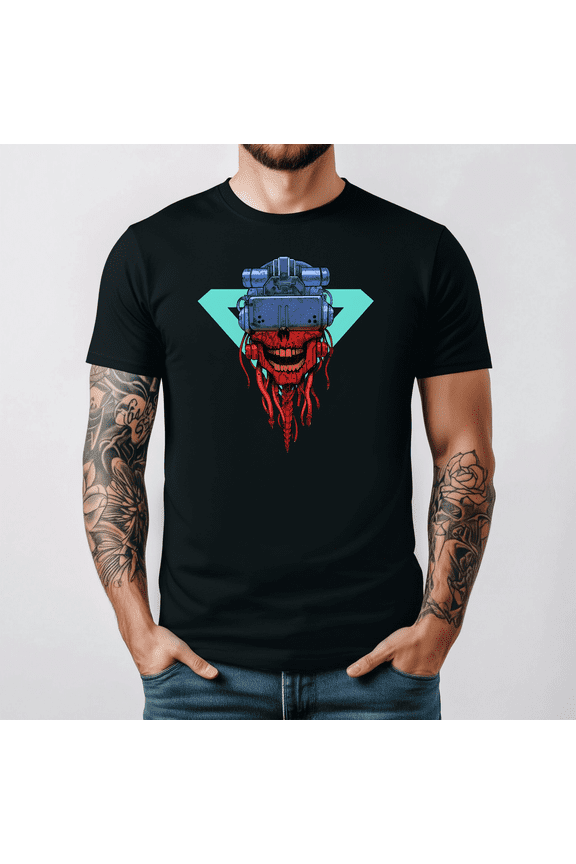 Cyberpunk Skeleton Head Sci-Fi Goth Aesthetic Graphic Tee V17487,for unisex up to 3XL