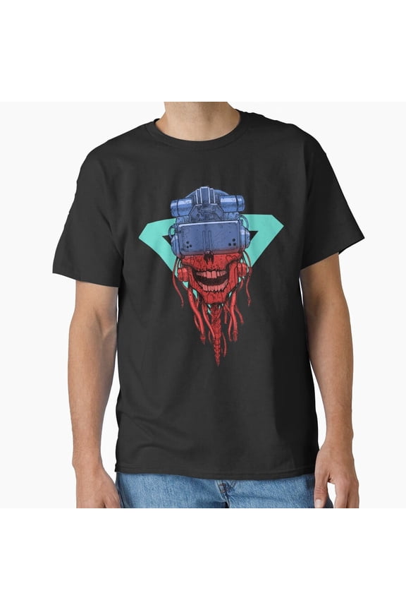 Cyberpunk Skeleton Head Sci-Fi Goth Aesthetic K43166 Unisex T-Shirt – Extended Sizes Up to 5XL
