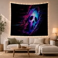 thumbnail image 1 of Cyberpunk Skull Glowing Against Black Background, Dramatic Digital Art for Gamers, Neon Futuristic Decor, Halloween Gift Tapestry Wall Hanging for Gaming Room and Dorm, 1 of 7