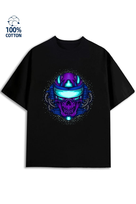 Cyberpunk Skull for men 180G 100% Cotton black Classic Unisex Shirt Printed tshirts Unique Design Unisex Shirt Crewneck tshirts Classic Unisex Shirt Short Sleeve tshirts