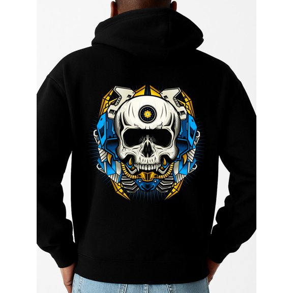 Cyberpunk Skull sweatshirt fire skeleton men regular fit black Casual Classic Design Pullover Hooded Sweatshirt Streetwear For Winter Fall, As Gift pullovers dames fire 3d