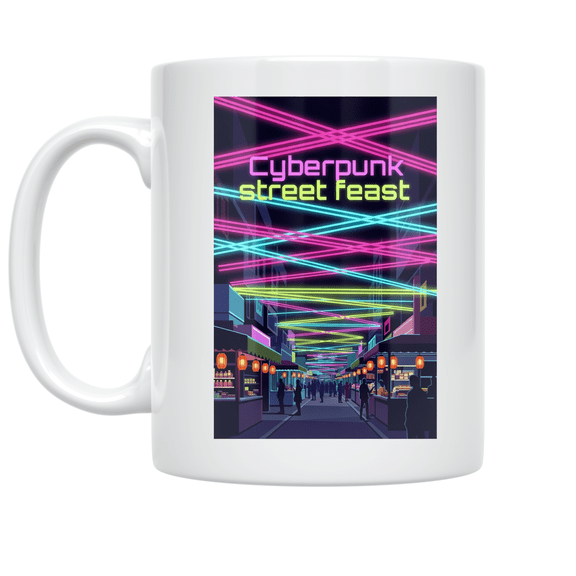 Cyberpunk Street Feast Art - Food Scene Enthusiast - 11 oz Ceramic Coffee Mug