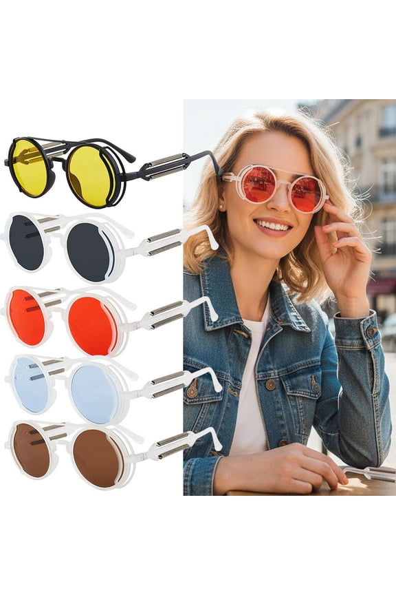 Cyberpunk Style Sunglasses,Round Alloy Frame with Spring Temple Design, UV400 HD Lenses for Driving Fishing Travel Party Wear