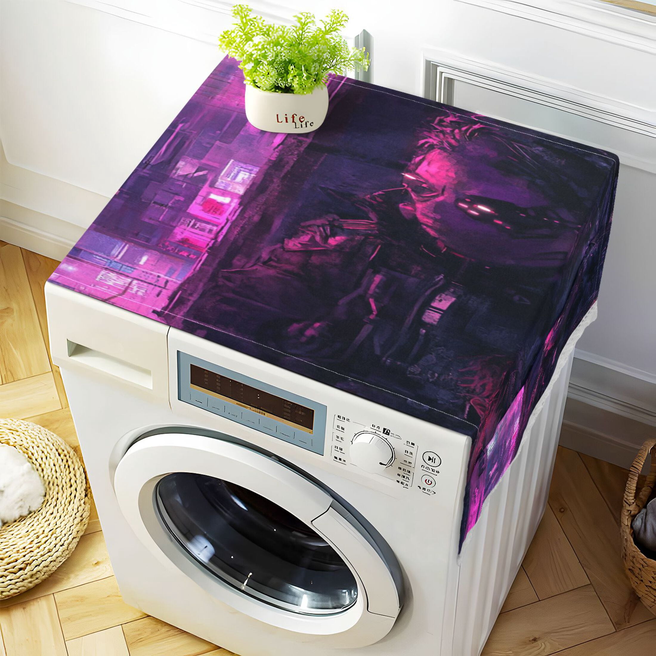 Cyberpunk's BoyWasher and Dryer Covers Dust-Proof and Oil Resistant Fridge Cover with 4 Storage Pockets Washing Machine Top Cover for Laundry Kitchen Home 51.2 x 22 In