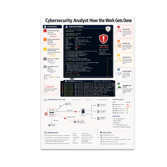 Cybersecurity Analyst Poster, Cybersecurity Teams, Tech Graduates, and Office Decor, 13x19 Glossy Paper