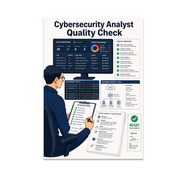 Cybersecurity Analyst Quality Check Poster, Cybersecurity Professionals, Tech Offices, and Classrooms, 13x19 Glossy Paper
