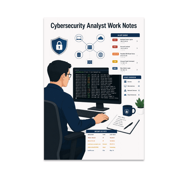 Cybersecurity Analyst Work Notes Poster, Security Teams and Tech Office Decor, 13x19 Glossy Paper