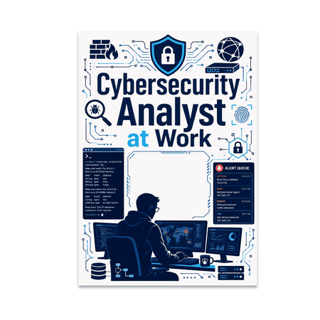 Cybersecurity Analyst at Work, 13 x 19 in Glossy Unframed Wall Poster, Vertical