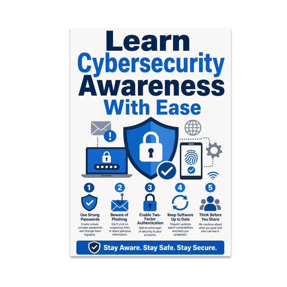 Cybersecurity Awareness Tips Guide - Office Decor - 13x19 Poster Print