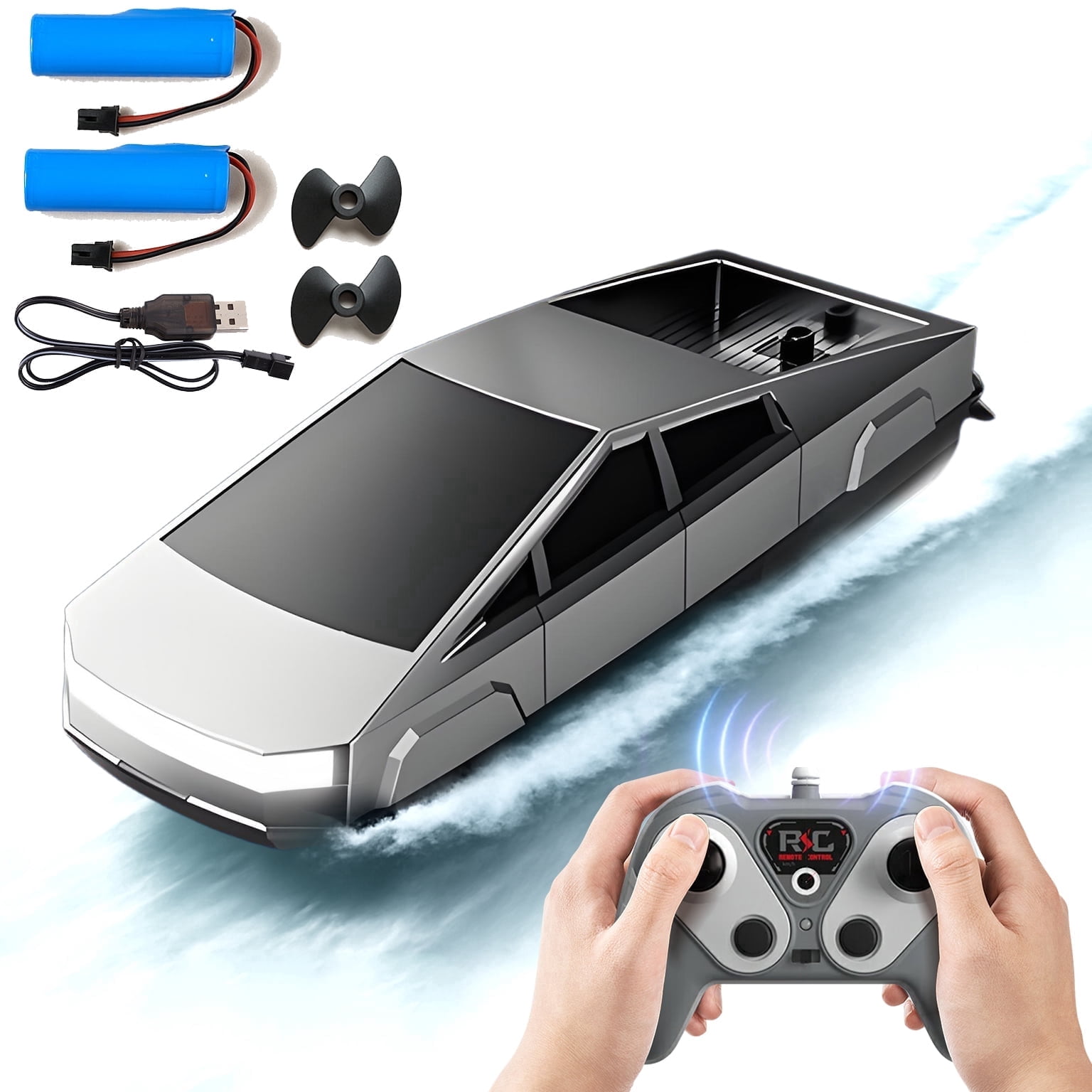Cybertruck Toy Remote Boat for Water, 2.4Ghz High Speed RC Watercraft with Dual Motors, 50 Mins Play Time Water Toy for Kids and Adults