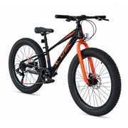 CYBIC 24 inch Fat Tire Mountain Bike for Teens, Boys & Girls, 7-Speed All-Terrain Bicycle with Dual Disc Brakes, Black Orange