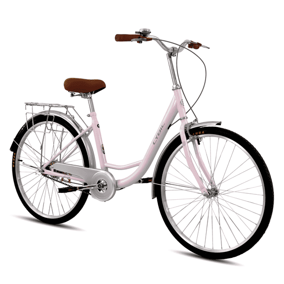 Cybic 26 Inch Womens Beach Cruiser Bike, Step Through City Commuter Bicycle with Fabric Front Basket,Retro Ladies Comfort Bike for Adults (pink, 26 in)