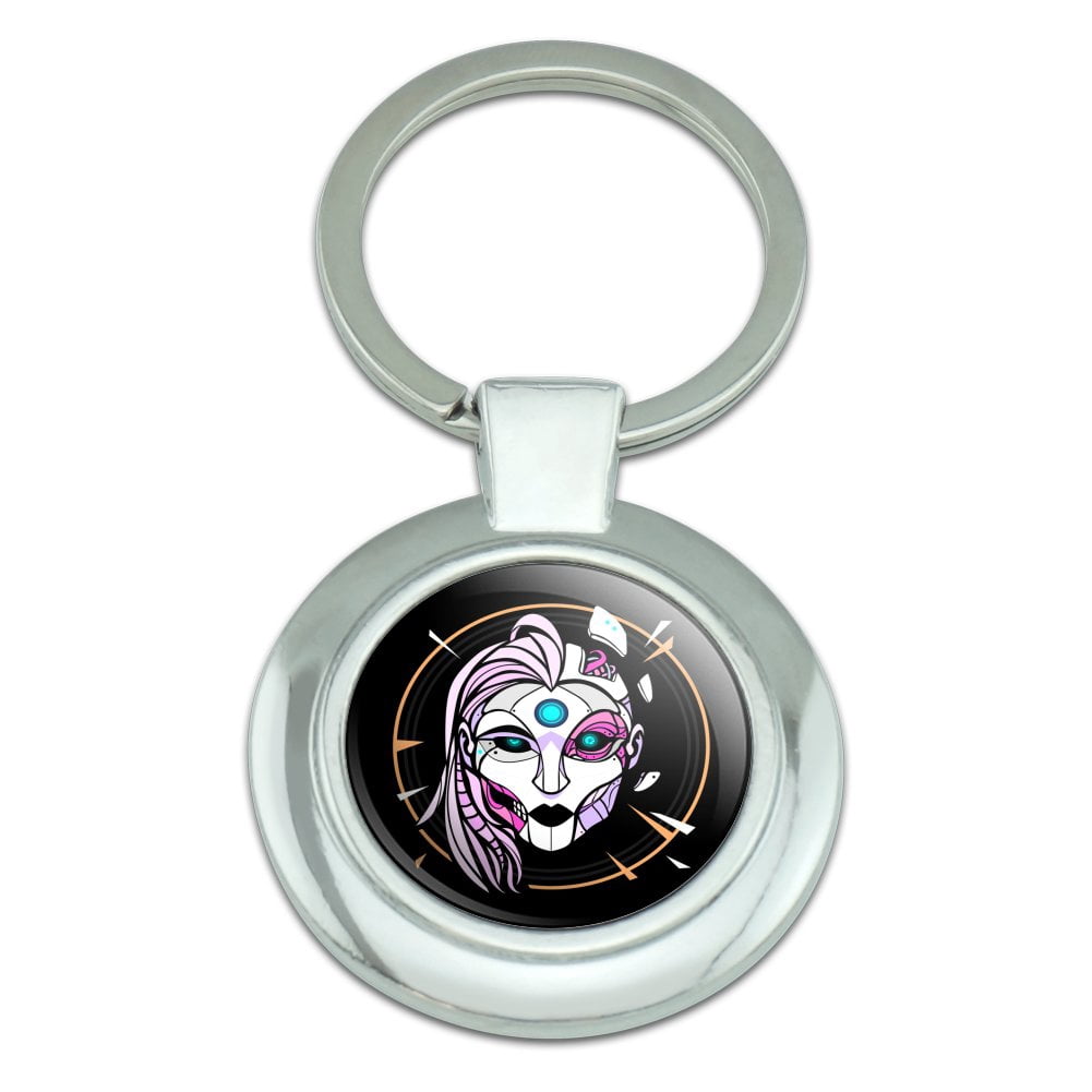 Cyborg Android Robot Science Woman Face Keychain Classy Round Chrome ...