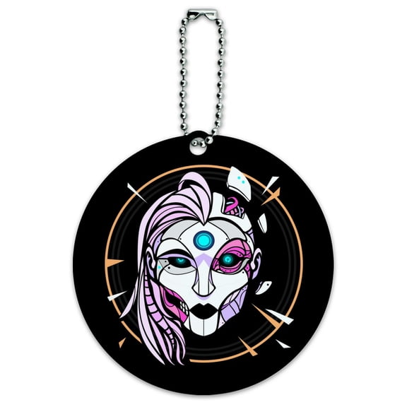 Cyborg Android Robot Science Woman Face Round Luggage ID Tag Card Suitcase Carry-On