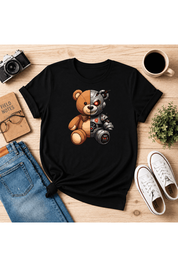 Cyborg Teddy Bear Unisex T-Shirt - Robot Plush Fusion, S-5XL