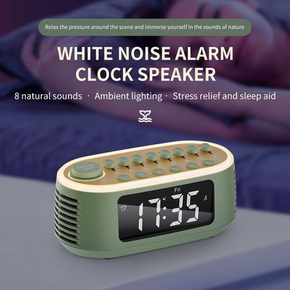 Cyboris T13 White Noise Machine Bluetooth Speaker, Digital Alarm Clock Sleep Timer with LED Display RGB Night Light, Soothing Natural Sleeping Sound Machine for Baby, Kids, Adults, Bedrooms (Green)