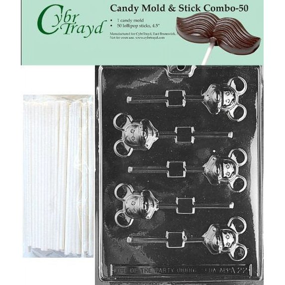 Cybrtrayd 45St50-A022 Mouse Lolly (Mickey) Chocolate Candy Mold with 50 Cybrtrayd 4.5" Lollipop Sticks