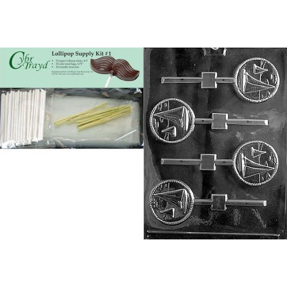 Cybrtrayd 45StK25G-S037 Sailing Lolly Sports Chocolate Candy Mold, Includes 25 Lollipop Sticks, 25 Cello Bags and 25 Gold Twist Ties