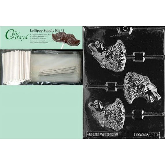 Cybrtrayd 45StK25S-A110 Wolf Lolly Animal Chocolate Candy Mold with Lollipop Supply Kit