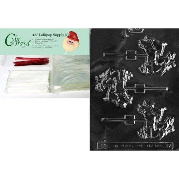 Cybrtrayd 45stK25R-C184 Reindeer Lolly Christmas Chocolate Mold with Lollipop Kit