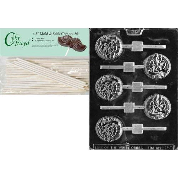 Cybrtrayd Basket with Flower Lolly Easter Chocolate Candy Mold with 50 4.5-Inch Lollipop Sticks