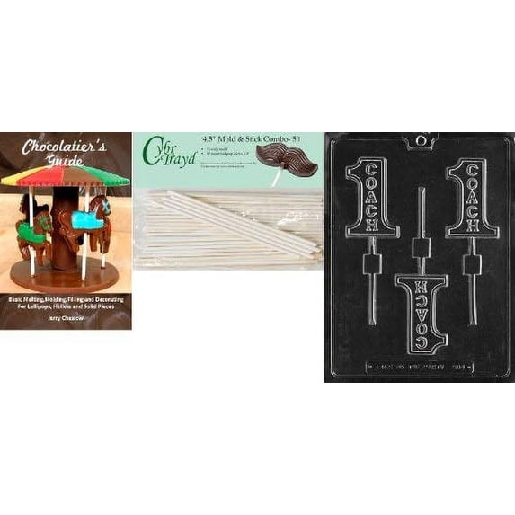 Cybrtrayd 'Coach Lolly' Sports Chocolate Candy Mold with 50 4.5-Inch Lollipop Sticks and Chocolatier's Guide