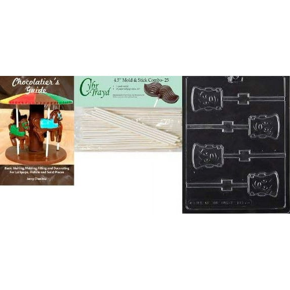 Cybrtrayd 'Cute Frankenstein Lolly' Halloween Chocolate Candy Mold with 25 4.5-Inch Lollipop Sticks and Chocolatier's Guide