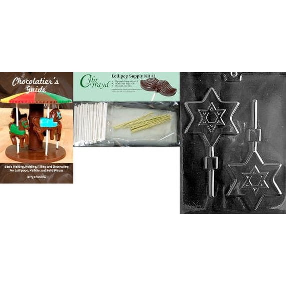 Cybrtrayd Large Star of David Pop Chocolate Candy Mold with Chocolatier's Bundle, Includes 25 Sticks, 25 Cello Bags, 25 Gold Twist Ties and Chocolatier's Guide