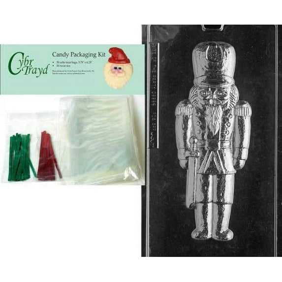 Cybrtrayd MdK50C-C306 Soldier Christmas Chocolate Mold with Chocolate Packaging Kit and Molding Instructions, Large, Includes 50 Cello Bags, 25 Red and 25 Green Twist Ties