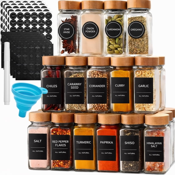 CycForge 24 Pcs Spice Jars with Lids and Labels,4 oz Empty Spice Containers Bottles for Pantry,Cabinet, Drawer, with Collapsible Funnel